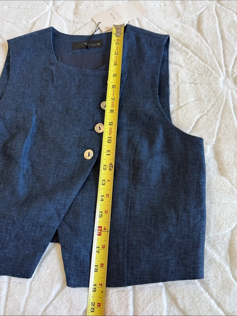 ZARA Sleeveless Navy Double- Breasted 100% linen Vest and Pants Set